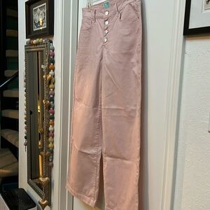 New Light Pink wide leg crop classic rise Martha Stewart Twill Jeans Exposed Fly